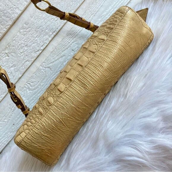 BRAHMIN Tan Croc Embossed Hobo Baguette Shoulder Bag Java Asher Melbourne Elisa - Picture 8 of 14